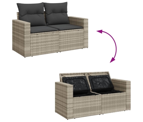 Set muebles jardín 9 pzas y cojines ratán sintético gris claro