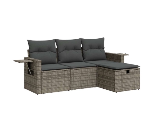 Set de sofás de jardín 4 pzas y cojines ratán sintético gris
