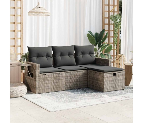 Set de sofás de jardín 4 pzas y cojines ratán sintético gris