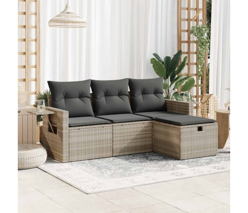Set de sofás de jardín 4 pzas y cojines ratán sintético gris