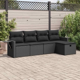 Set de muebles de jardín 5 pzas y cojines ratán sintético negro