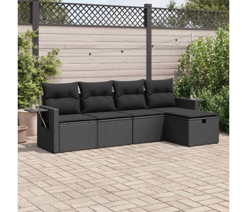 Set de muebles de jardín 5 pzas y cojines ratán sintético negro