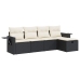 Set de muebles de jardín 5 pzas y cojines ratán sintético negro