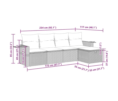 Set de muebles de jardín 5 pzas y cojines ratán sintético negro