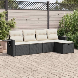 Set de muebles de jardín 5 pzas y cojines ratán sintético negro