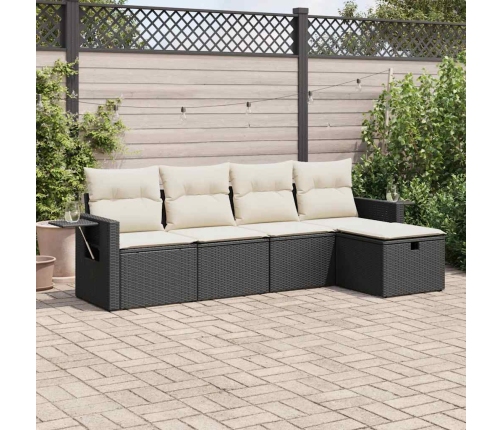 Set de muebles de jardín 5 pzas y cojines ratán sintético negro