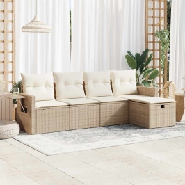 Juego de sofás jardín con cojines 5 pzas ratán sintético beige