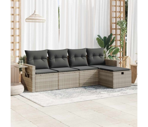 Set de sofás jardín y cojines 5 pzas ratán sintético gris claro