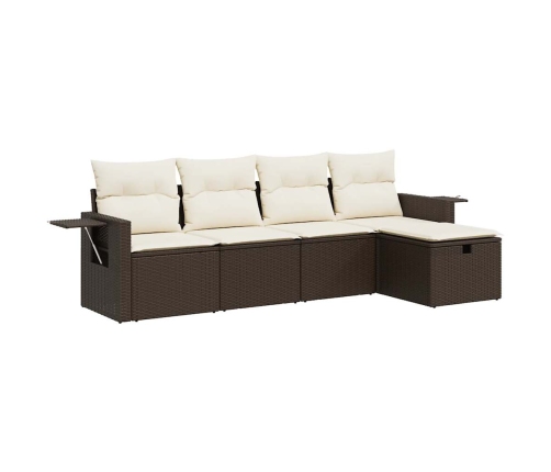 Set comedor de jardín 5 piezas y cojines ratán sintético marrón