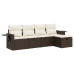 Set comedor de jardín 5 piezas y cojines ratán sintético marrón