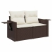 Set comedor de jardín 5 piezas y cojines ratán sintético marrón
