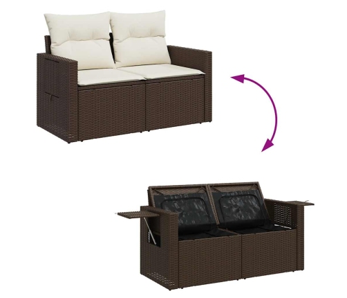 Set comedor de jardín 5 piezas y cojines ratán sintético marrón