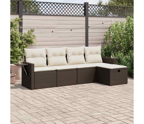 Set comedor de jardín 5 piezas y cojines ratán sintético marrón