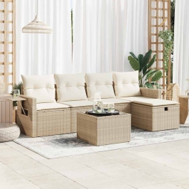Juego de sofás jardín con cojines 6 pzas ratán sintético beige