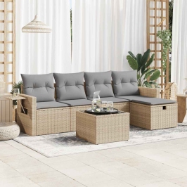Juego de sofás jardín con cojines 6 pzas ratán sintético beige