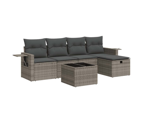 Set de muebles de jardín 6 pzas y cojines ratán sintético gris