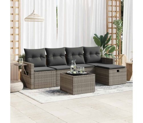 Set de muebles de jardín 6 pzas y cojines ratán sintético gris