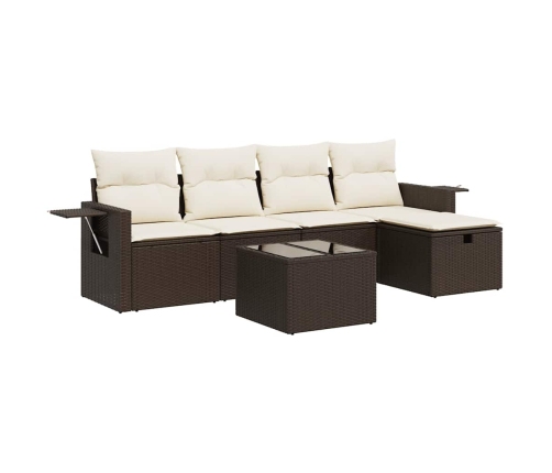 Set sofás de jardín 6 piezas y cojines ratán sintético marrón