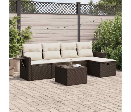 Set sofás de jardín 6 piezas y cojines ratán sintético marrón