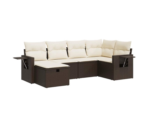 Set sofás de jardín 6 piezas y cojines ratán sintético marrón