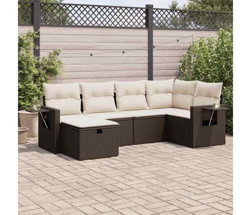 Set sofás de jardín 6 piezas y cojines ratán sintético marrón