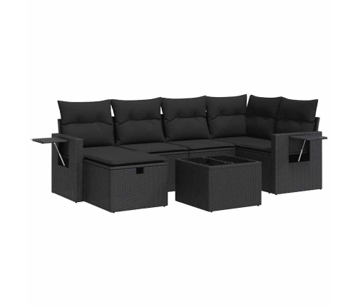 Set de sofás de jardín 7 pzas con cojines ratán sintético negro