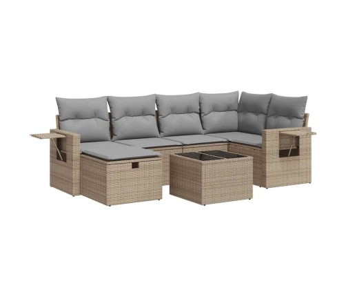 Set sofás de jardín 7 piezas y cojines ratán sintético beige