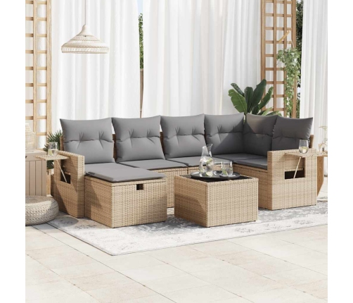 Set sofás de jardín 7 piezas y cojines ratán sintético beige