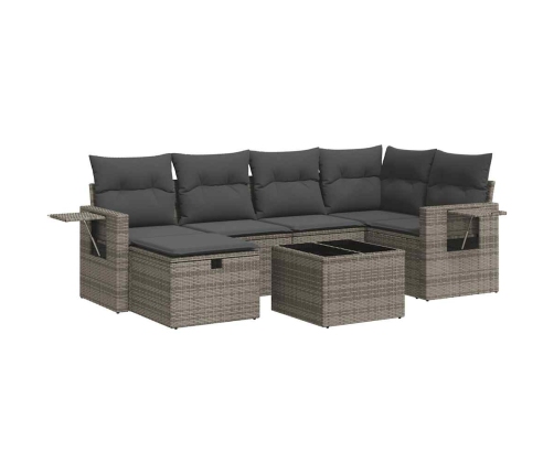 Set de sofás de jardín 7 pzas con cojines ratán sintético gris