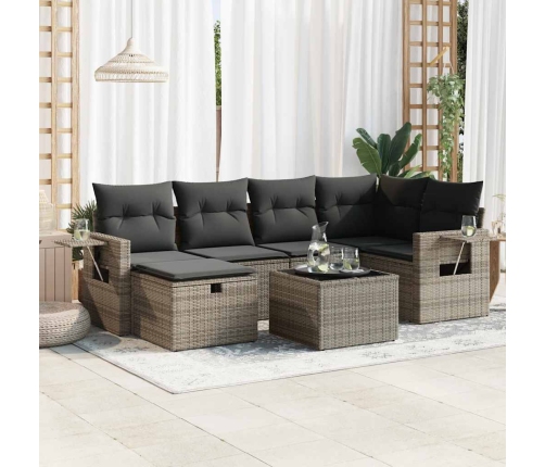 Set de sofás de jardín 7 pzas con cojines ratán sintético gris