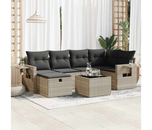 Set de sofás de jardín 7 pzas con cojines ratán PE gris claro