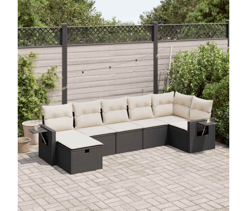 Set de sofás de jardín 7 pzas con cojines ratán sintético negro