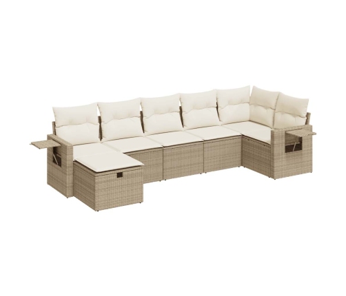 Set sofás de jardín 7 piezas y cojines ratán sintético beige