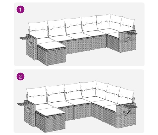 Set sofás de jardín 7 piezas y cojines ratán sintético beige