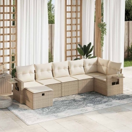 Set sofás de jardín 7 piezas y cojines ratán sintético beige