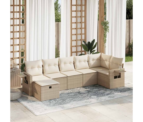Set sofás de jardín 7 piezas y cojines ratán sintético beige