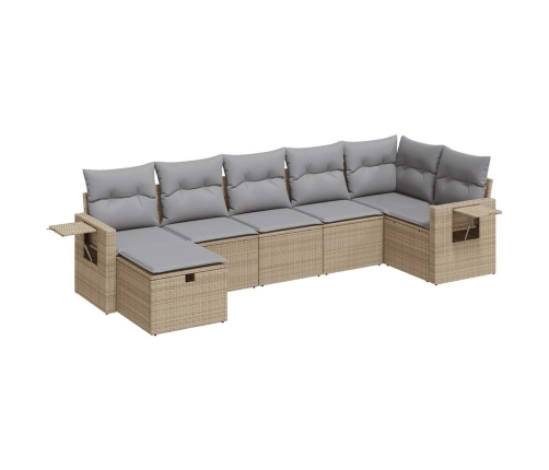 Set sofás de jardín 7 piezas y cojines ratán sintético beige