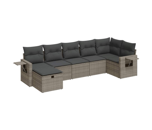 Set de sofás de jardín 7 pzas con cojines ratán sintético gris
