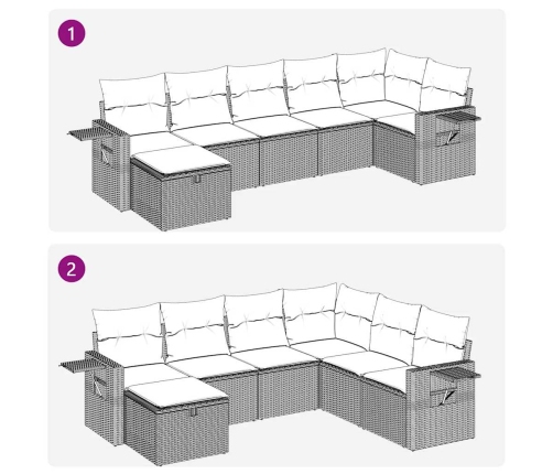 Set de sofás de jardín 7 pzas con cojines ratán sintético gris