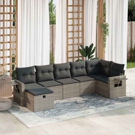 Set de sofás de jardín 7 pzas con cojines ratán sintético gris
