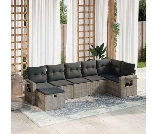 Set de sofás de jardín 7 pzas con cojines ratán sintético gris