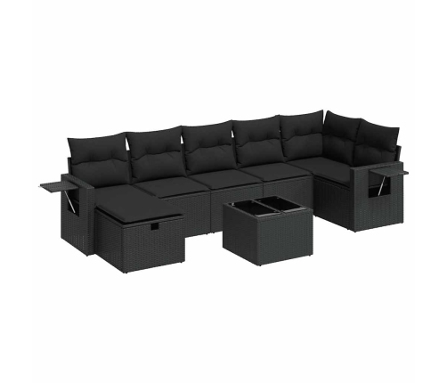 Set de sofás de jardín y cojines 8 piezas ratán sintético negro