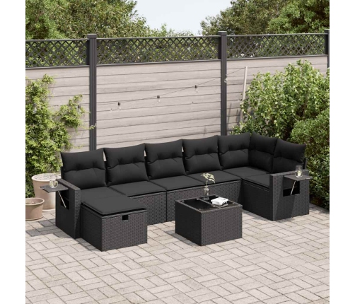 Set de sofás de jardín y cojines 8 piezas ratán sintético negro