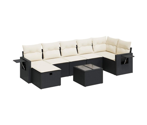 Set de sofás de jardín y cojines 8 piezas ratán sintético negro