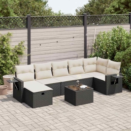 Set de sofás de jardín y cojines 8 piezas ratán sintético negro