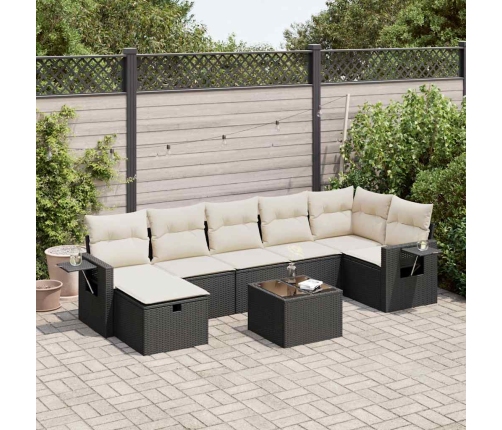 Set de sofás de jardín y cojines 8 piezas ratán sintético negro