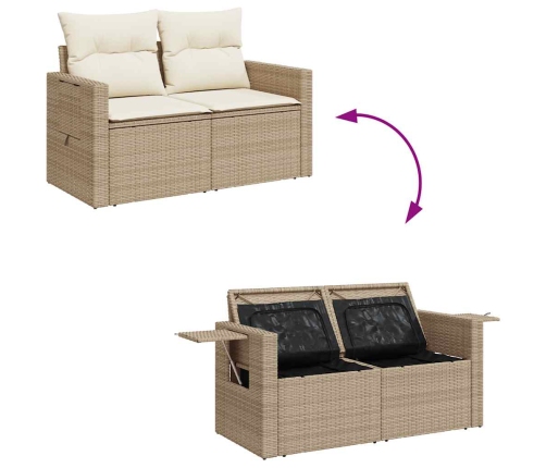 Set de sofás de jardín y cojines 8 piezas ratán sintético beige