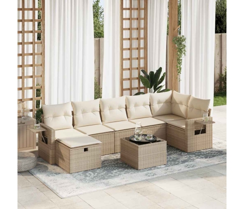 Set de sofás de jardín y cojines 8 piezas ratán sintético beige