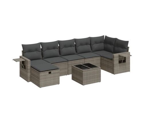 Set de sofás de jardín y cojines 8 piezas ratán sintético gris