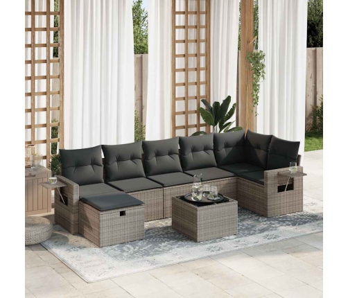 Set de sofás de jardín y cojines 8 piezas ratán sintético gris